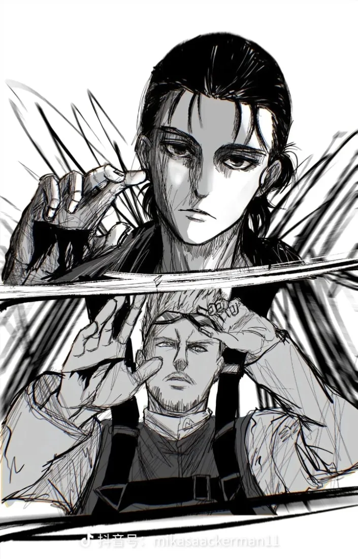 艾伦手机壁纸｜进击的巨人漫画背景图片 - 黑白手绘耶格尔兄弟「哲风壁纸」