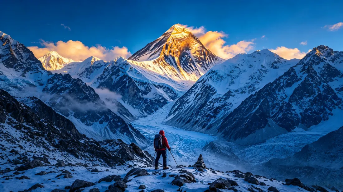 3k日照金山雪山壁纸｜登山者徒步背景图片 - 高山自然风光「哲风壁纸」
