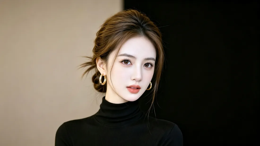 3k气质美女壁纸｜黑色高领穿搭背景图片 - 精致御姐风「哲风壁纸」