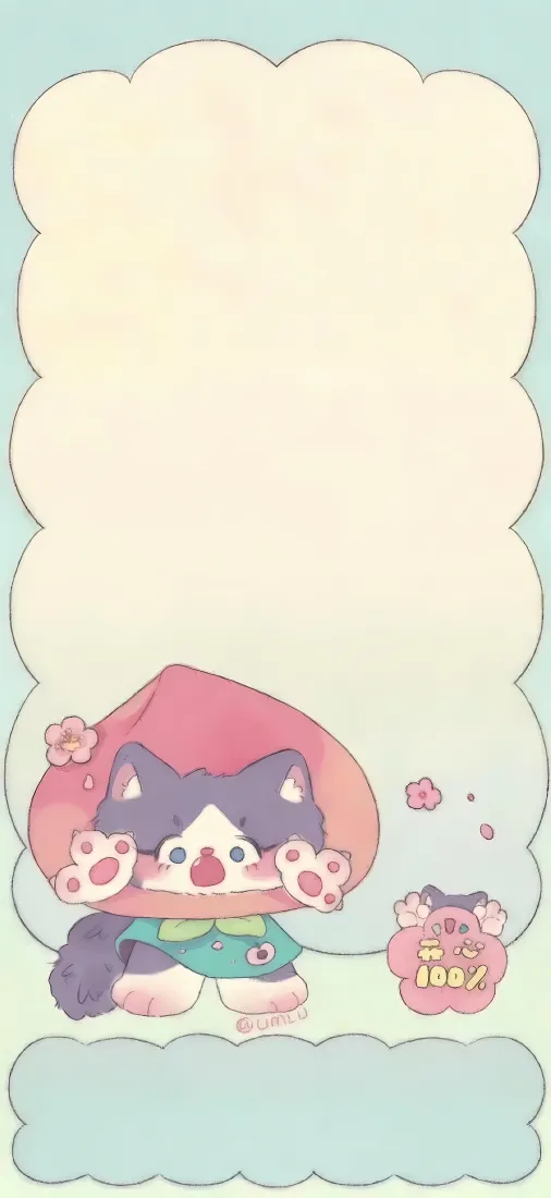 桃子头套猫咪手机壁纸｜清新浅绿背景图片 - 软萌可爱治愈「哲风壁纸」