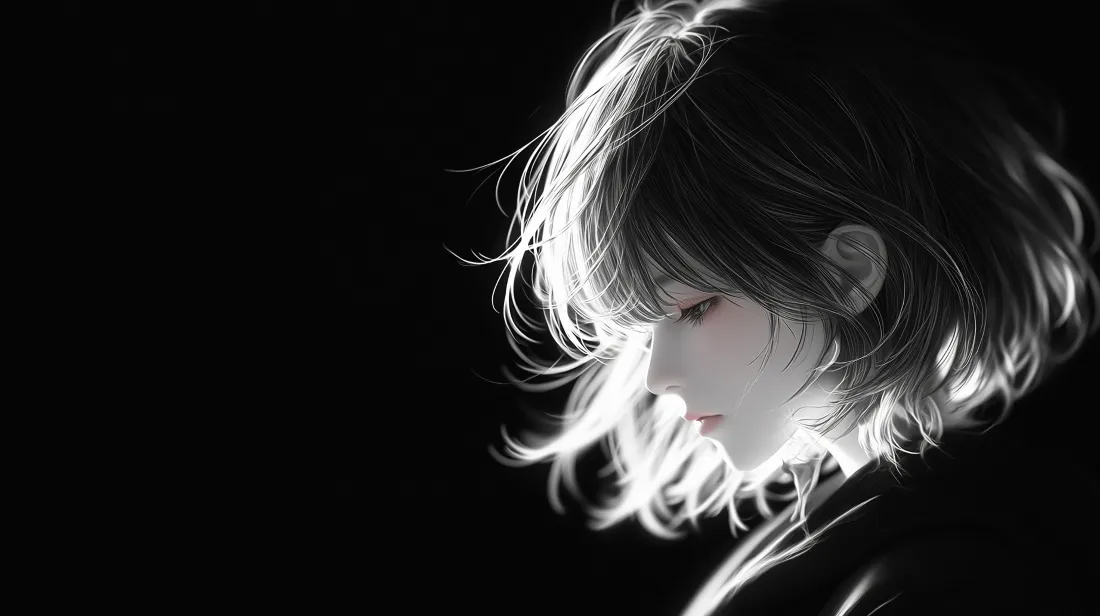 3k二次元短发少女壁纸｜暗黑灰调背景图片 - 清冷氛围感「哲风壁纸」
