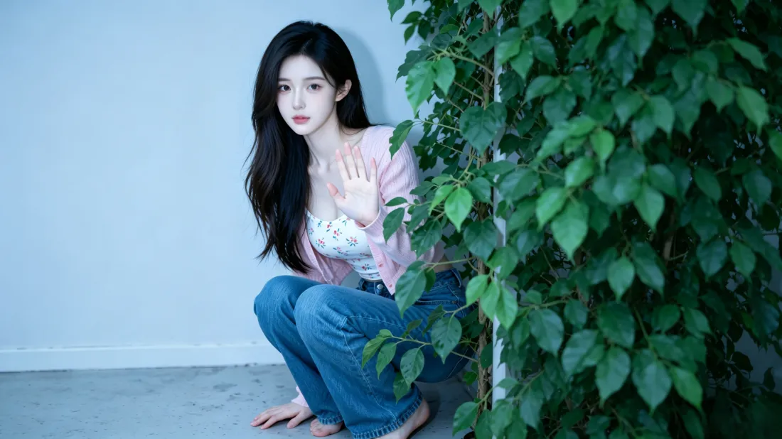 3k鞠婧祎壁纸｜绿植室内背景图片 - 清纯美女休闲写真「哲风壁纸」