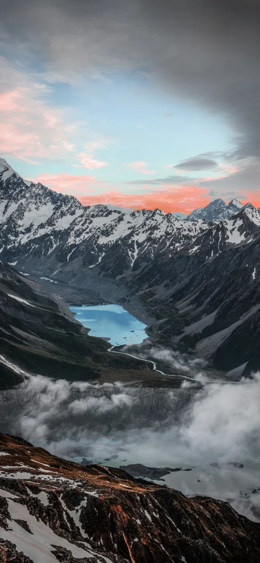 雪山湖泊手机壁纸｜高山云海背景图片 - 落日霞光自然景观「哲风壁纸」
