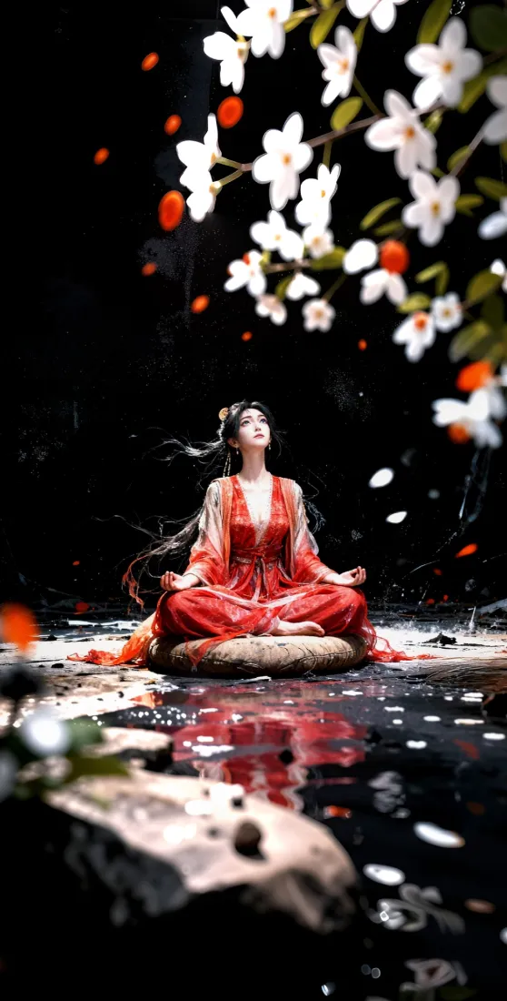 慕沛灵手机壁纸｜落花水面背景图片 - 凡人修仙传古风女修「哲风壁纸」