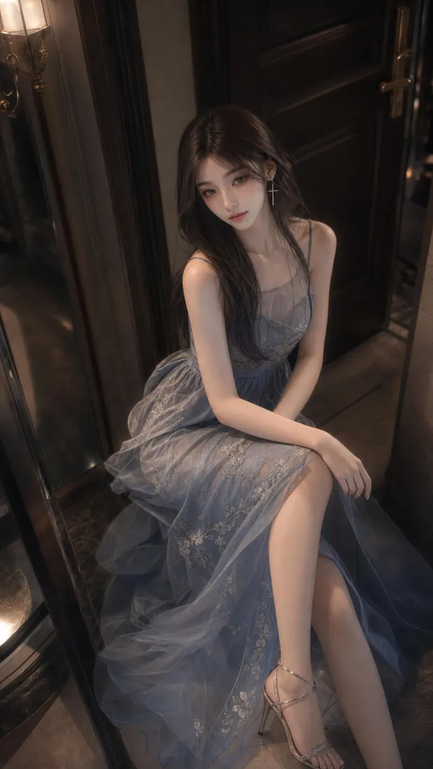 动漫少女手机壁纸｜长发蓝裙插画背景图片 - 优雅氛围感「哲风壁纸」