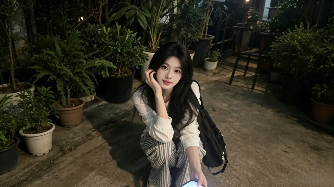 3k长发美女壁纸｜绿植户外背景图片 - 氛围感休闲人像「哲风壁纸」