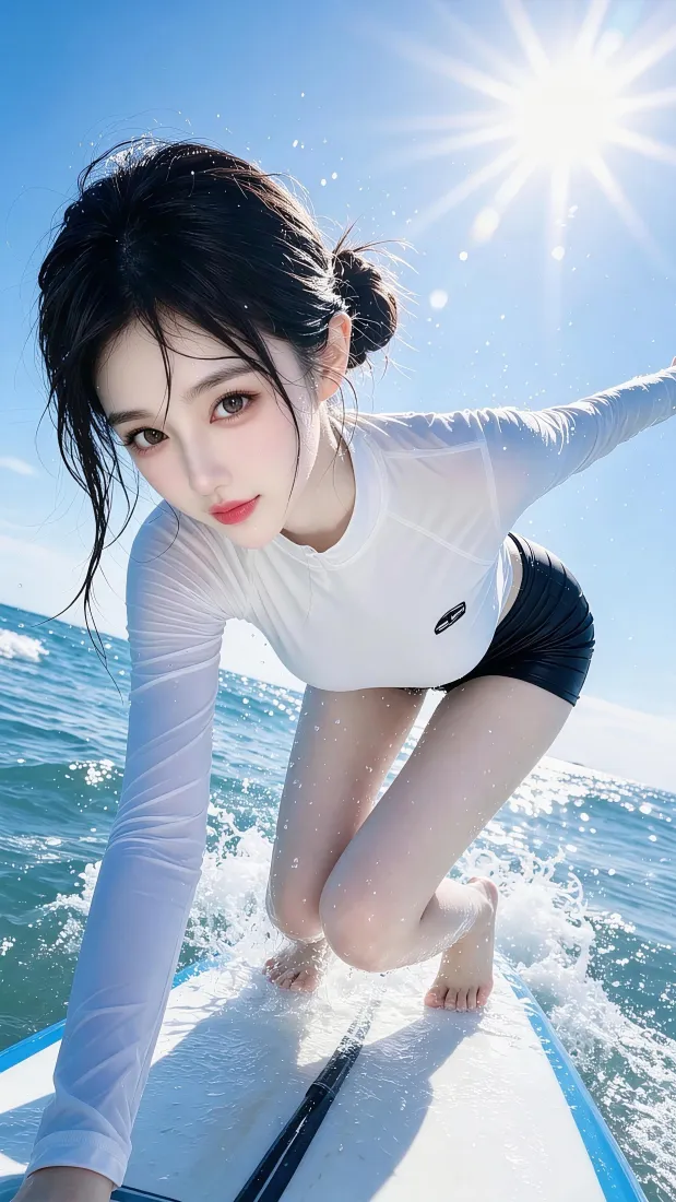 冲浪美女手机壁纸｜蓝天碧海背景图片 - 夏日清新「哲风壁纸」