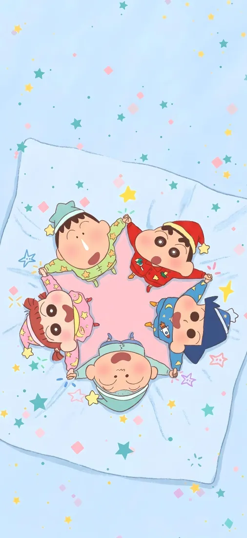 蜡笔小新手机壁纸｜浅蓝星星背景图片 - 春日部防卫队「哲风壁纸」