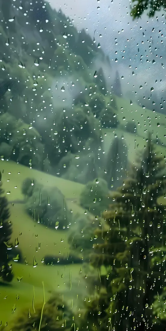 森林手机壁纸｜雨中松树背景图片 - 山间雾霭自然风景「哲风壁纸」