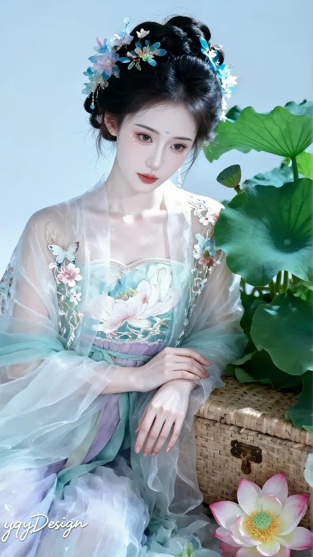 古风汉服美女手机壁纸｜荷塘荷叶背景图片 - 清新好看手机适配「哲风壁纸」