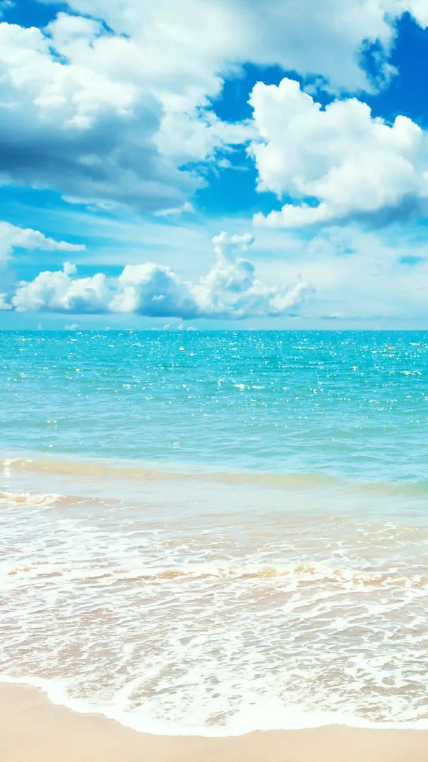 海边沙滩手机壁纸｜蓝天白云海浪背景图片 - 清新自然风景「哲风壁纸」