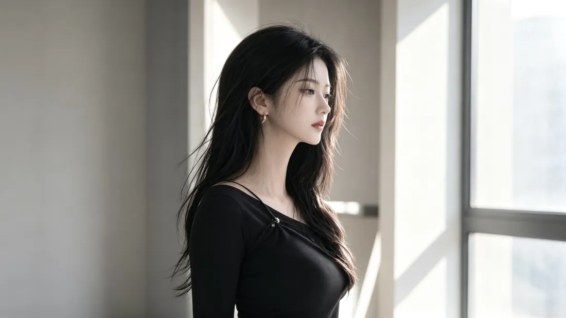 3k气质长发美女壁纸｜窗边光影背景图片 - 氛围感人像「哲风壁纸」