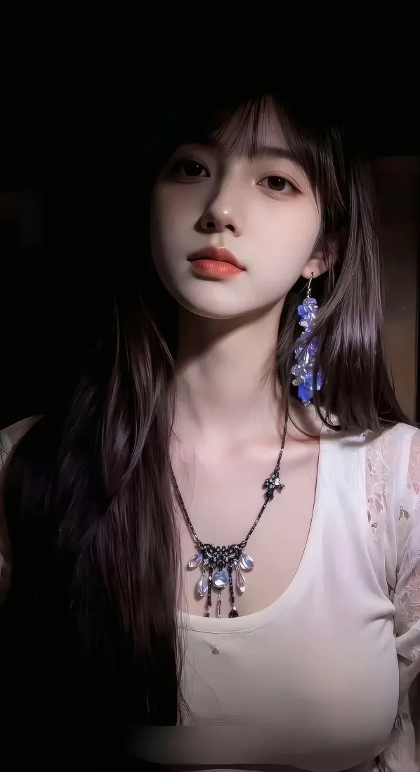 戴蓝耳环美女手机壁纸｜暗调人像背景图片 - 时尚写真「哲风壁纸」