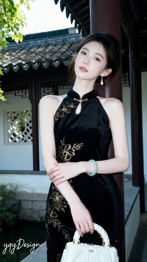 国风旗袍美女手机壁纸｜中式庭院背景图片 - 温婉气质「哲风壁纸」