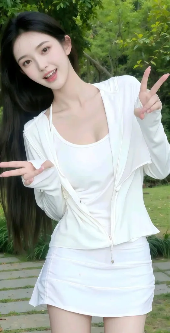 清纯白衣美女手机壁纸｜户外绿植背景图片 - 甜美少女写真「哲风壁纸」