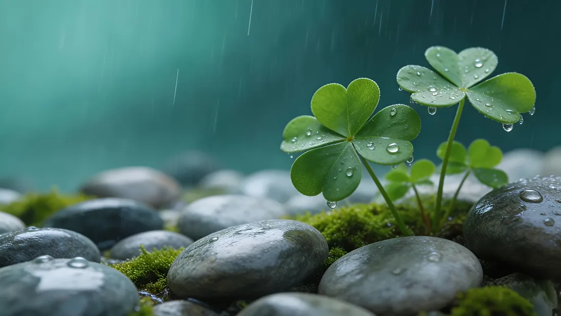 4k四叶草壁纸｜鹅卵石苔藓背景图片 - 雨后清新自然风景「哲风壁纸」