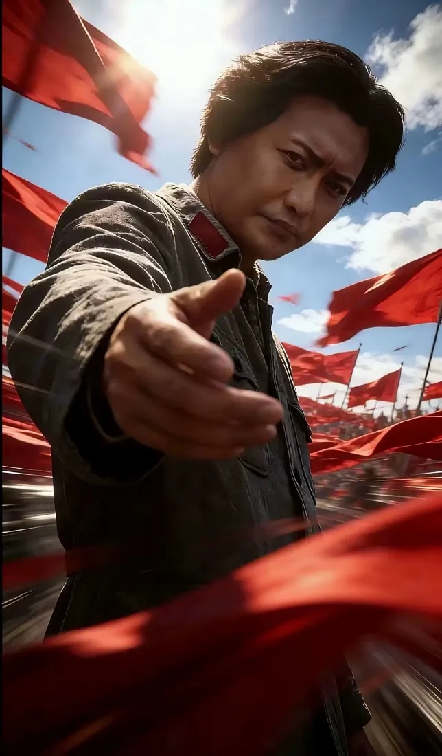 毛泽东手机壁纸｜红旗飘扬蓝天白云背景图片 - 红色爱国主题「哲风壁纸」