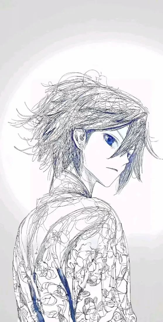 动漫少年手机壁纸｜纯白背景图片 - 蓝眼素描插画「哲风壁纸」