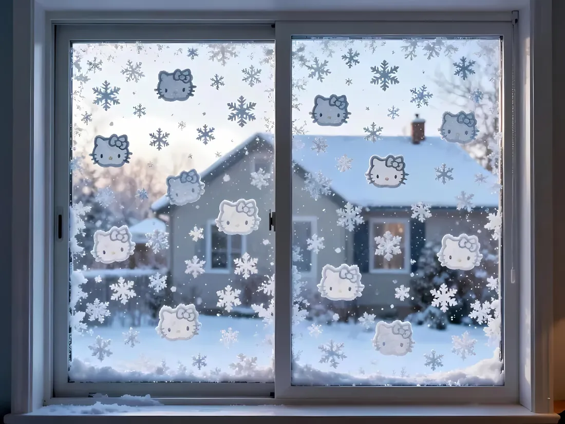 2k凯蒂猫壁纸｜冬日下雪房屋背景图片 - 可爱卡通窗贴「哲风壁纸」