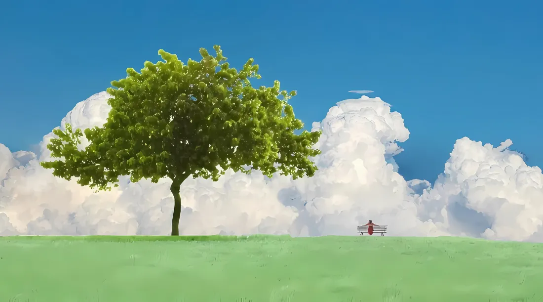 2k自然风光壁纸｜青草地蓝天白云背景图片 - 孤树开阔场景「哲风壁纸」