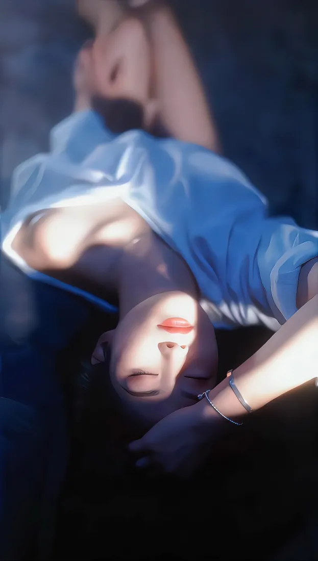 二次元少女手机壁纸｜蓝裙光影背景图片 - 性感插画「哲风壁纸」