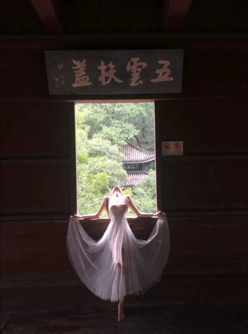 白裙女子手机壁纸｜古风窗边树林背景图片 - 氛围感人像「哲风壁纸」