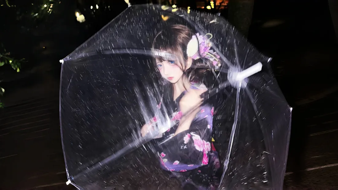 2k和服少女壁纸｜雨夜撑伞背景图片 - 日系二次元「哲风壁纸」