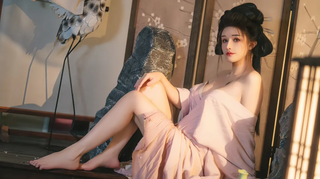 5k古风仕女壁纸｜暖光室内背景图片 - 粉衣双姝「哲风壁纸」