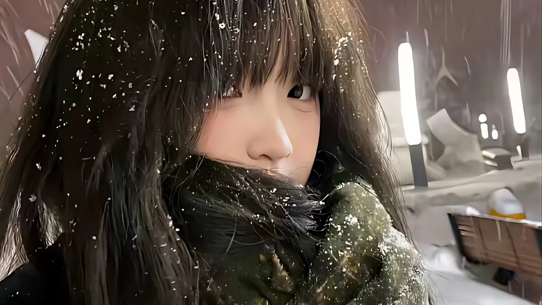 4k冬日少女｜落雪夜景背景图片 - 围巾遮脸清冷氛围感「哲风壁纸」