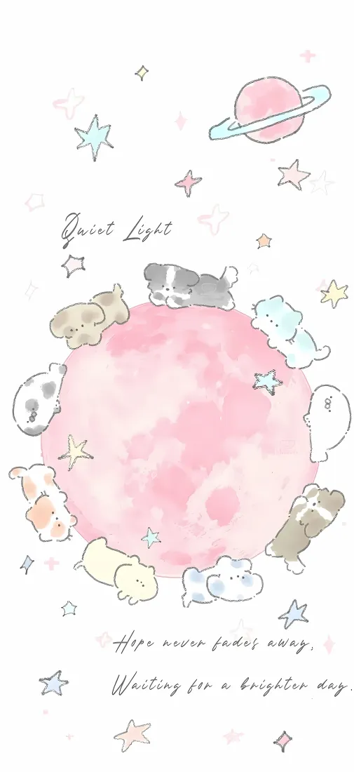 可爱小动物手机壁纸｜粉色星球背景图片 - 治愈系卡通插画「哲风壁纸」