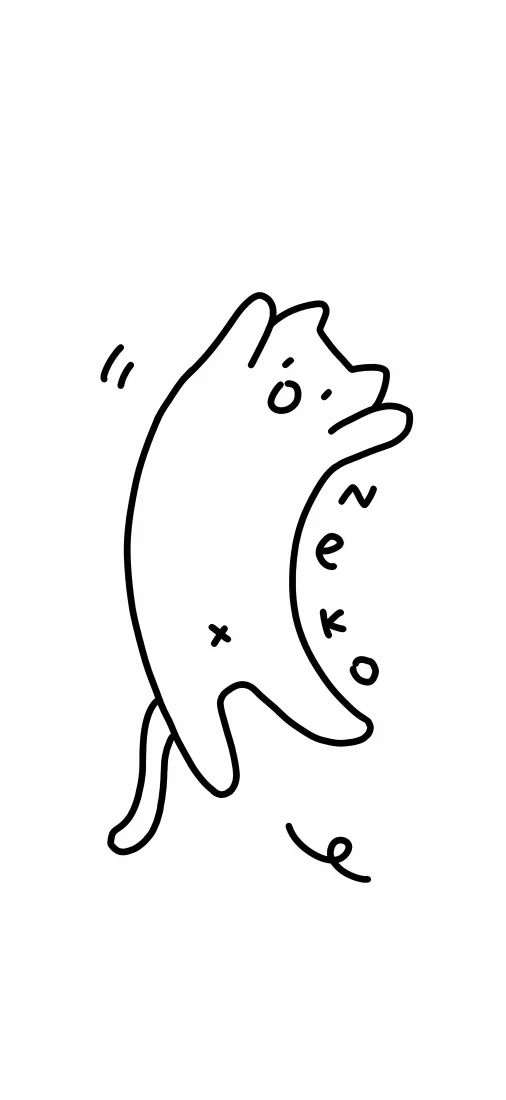 小猫手机壁纸｜neko简笔画背景图片 - 黑白线条可爱卡通「哲风壁纸」