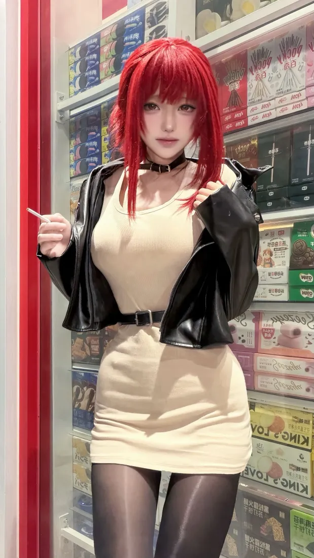 红发美女cos｜黑丝包臀裙背景图片 - 酷飒御姐风穿搭「哲风壁纸」