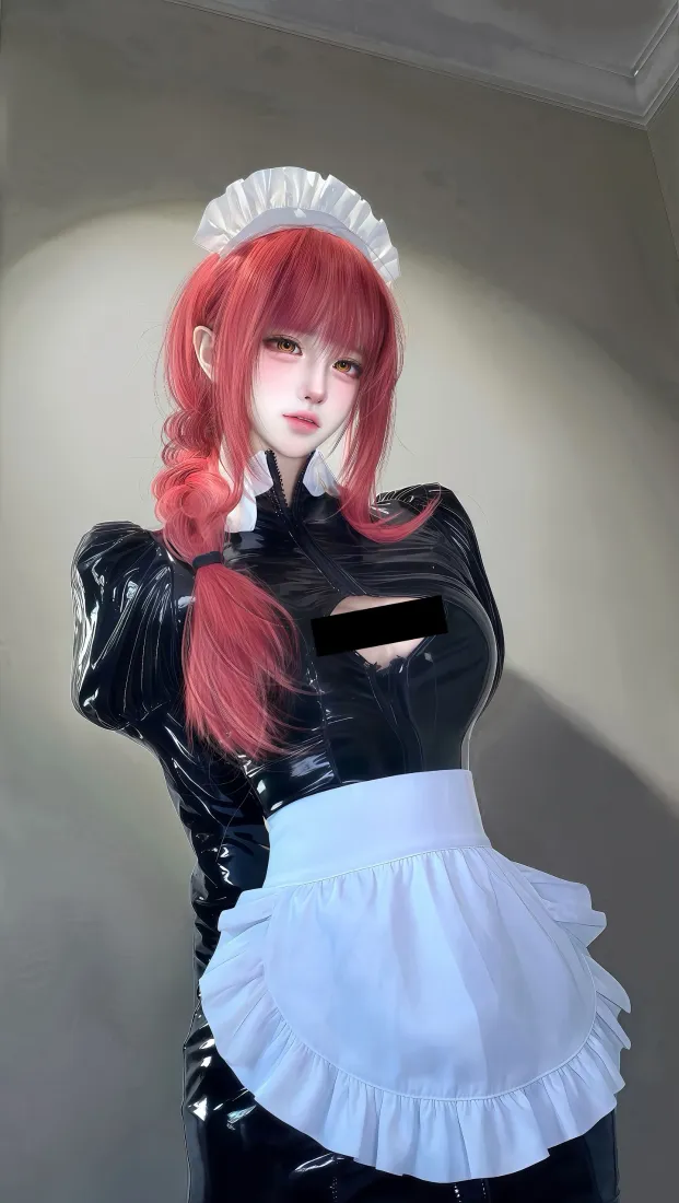 红发女仆cos手机壁纸｜室内背景图片 - 漆皮女仆装造型「哲风壁纸」