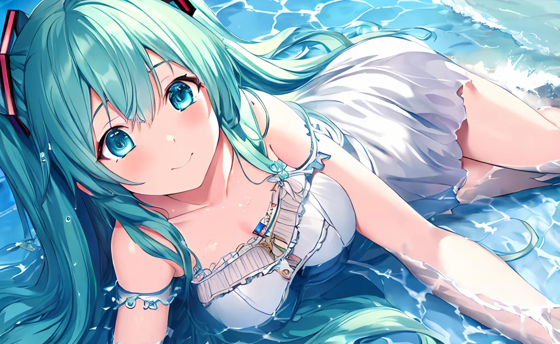 2k初音未来壁纸｜水中泳装背景图片 - 夏日清凉二次元少女「哲风壁纸」