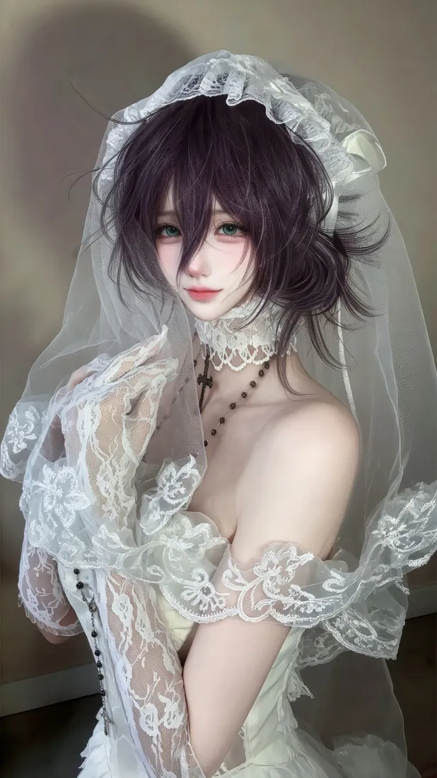 蕾丝婚纱美女手机壁纸｜白纱头纱背景图片 - 露肩花嫁「哲风壁纸」
