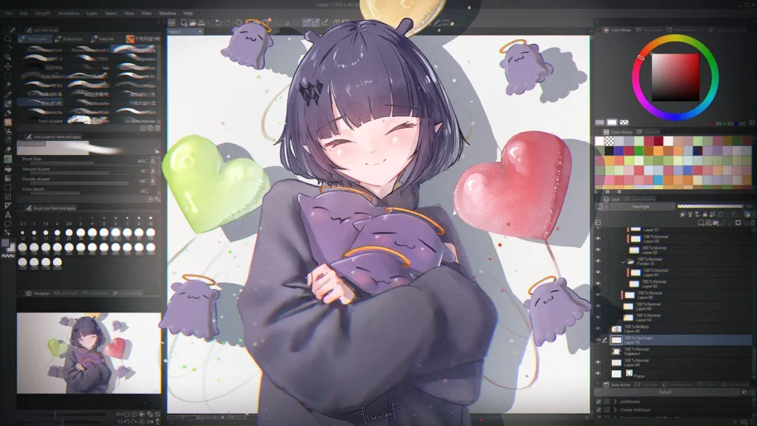 4k二次元少女壁纸｜数字绘画背景图片 - 紫发和服爱心气球插画「哲风壁纸」