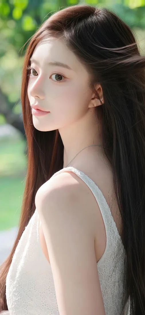 清纯长发美女手机壁纸｜户外白吊带背景图片 - 气质氛围感「哲风壁纸」