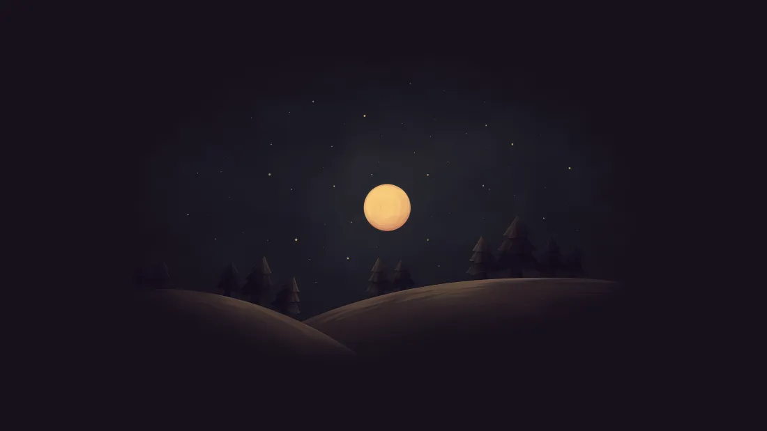 6k月夜山丘｜极简风景背景图片 - 静谧夜空插画「哲风壁纸」