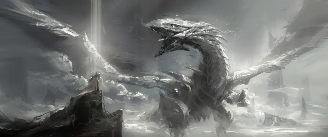 6k青眼白龙壁纸｜游戏王背景图片 - 巨龙云雾城堡黑白插画「哲风壁纸」