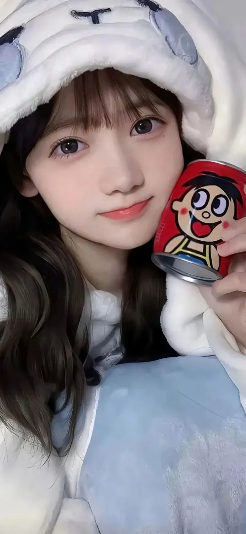 清纯少女手机壁纸｜毛绒头套背景图片 - 手持旺仔牛奶甜美元气「哲风壁纸」