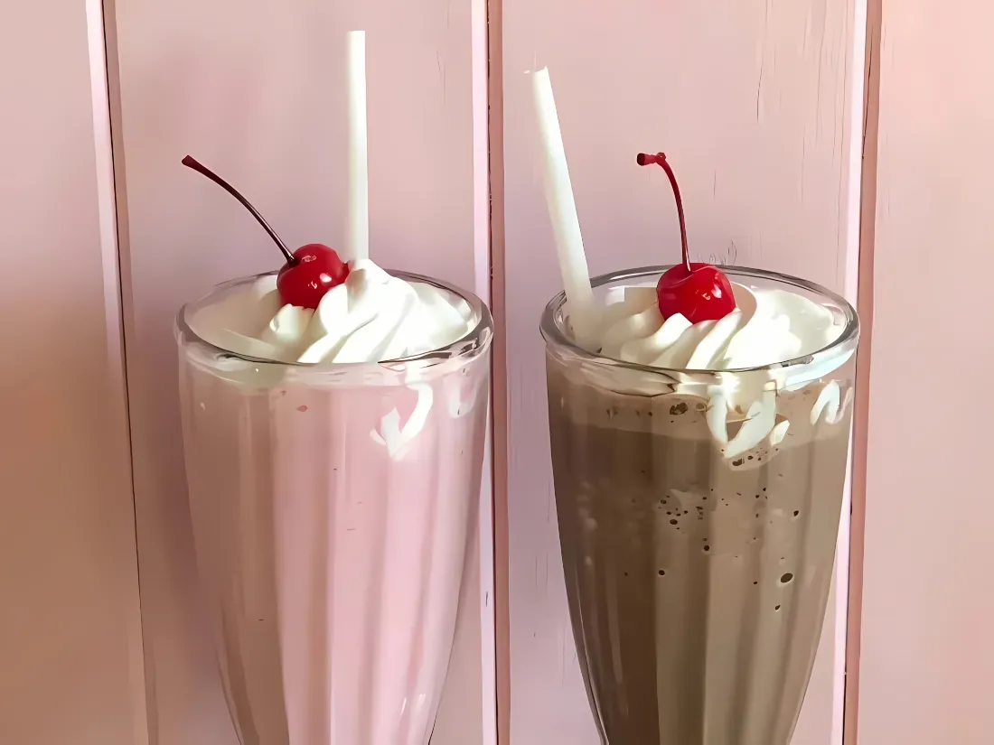 2k奶昔冰沙壁纸｜奶油樱桃装饰 - 双杯夏日冷饮背景图片「哲风壁纸」