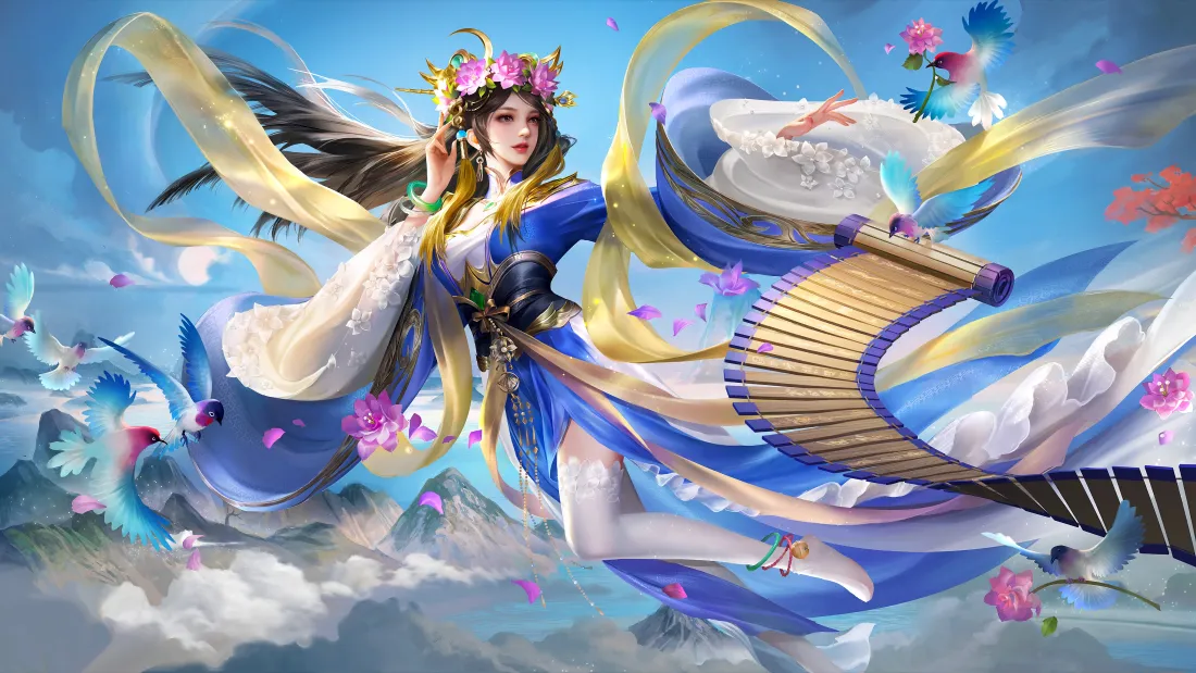 4k三国杀张昌蒲壁纸｜云端花海背景图片 - 古风蓝衣「哲风壁纸」