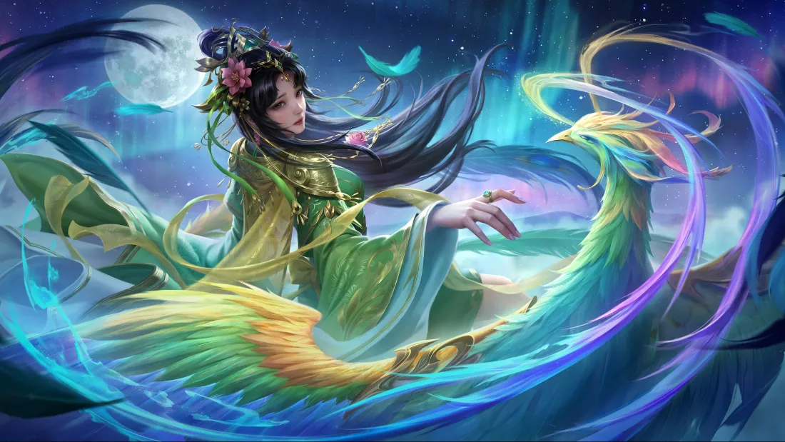 4k三国杀谢灵毓壁纸｜幽鸾皎月背景图片 - 月夜鸾鸟古风「哲风壁纸」