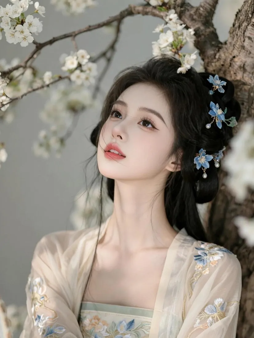 古风汉服美人手机壁纸｜梨花树下背景图片 - 温婉清冷国风「哲风壁纸」