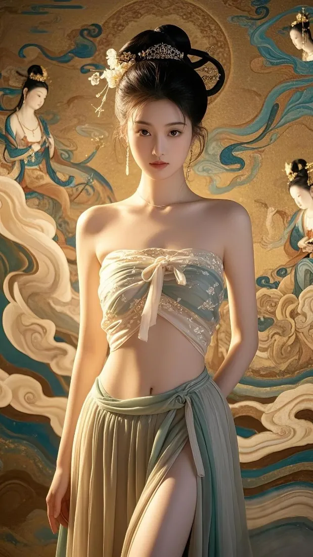 敦煌飞天神女手机壁纸｜古风背景图片 - 国风壁画氛围「哲风壁纸」