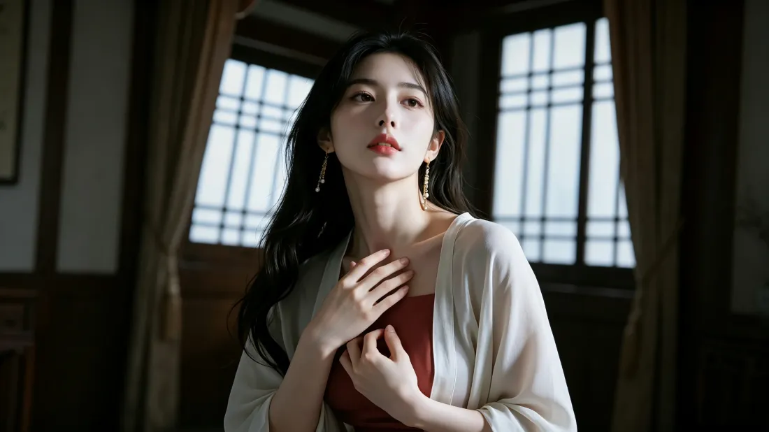 3k古风美女壁纸｜窗边光影背景图片 - 红衣白衫氛围感「哲风壁纸」