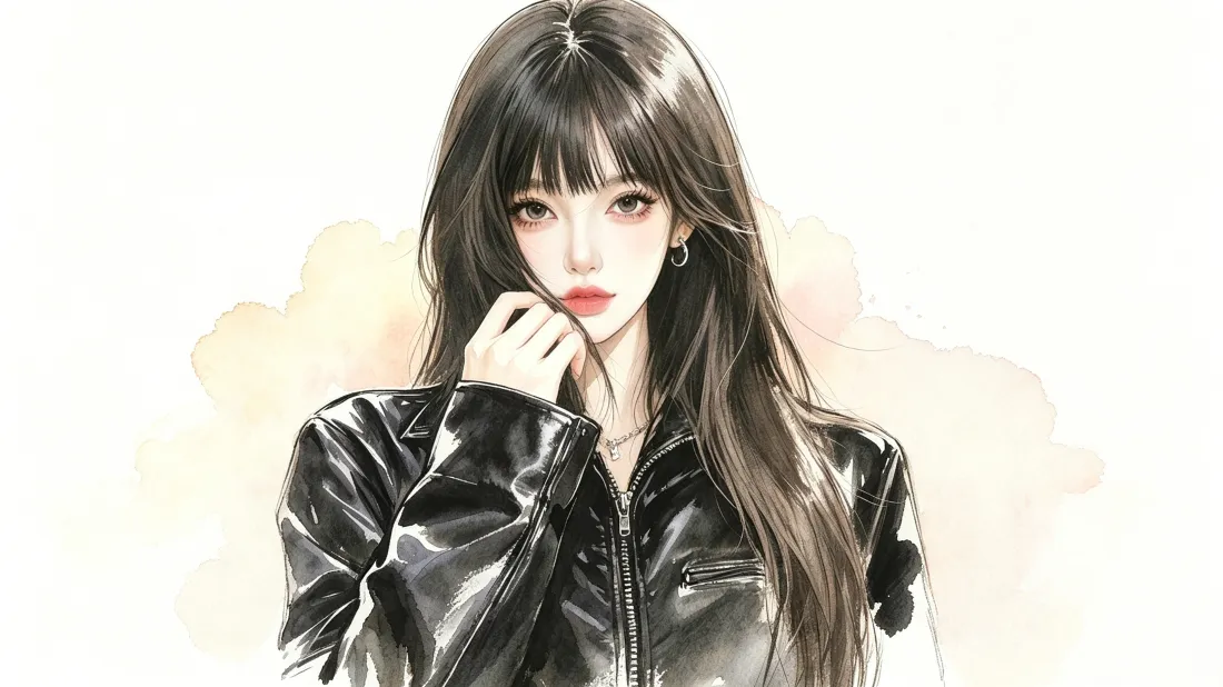 3k酷飒皮衣少女壁纸｜浅暖背景图片 - 黑长直二次元「哲风壁纸」