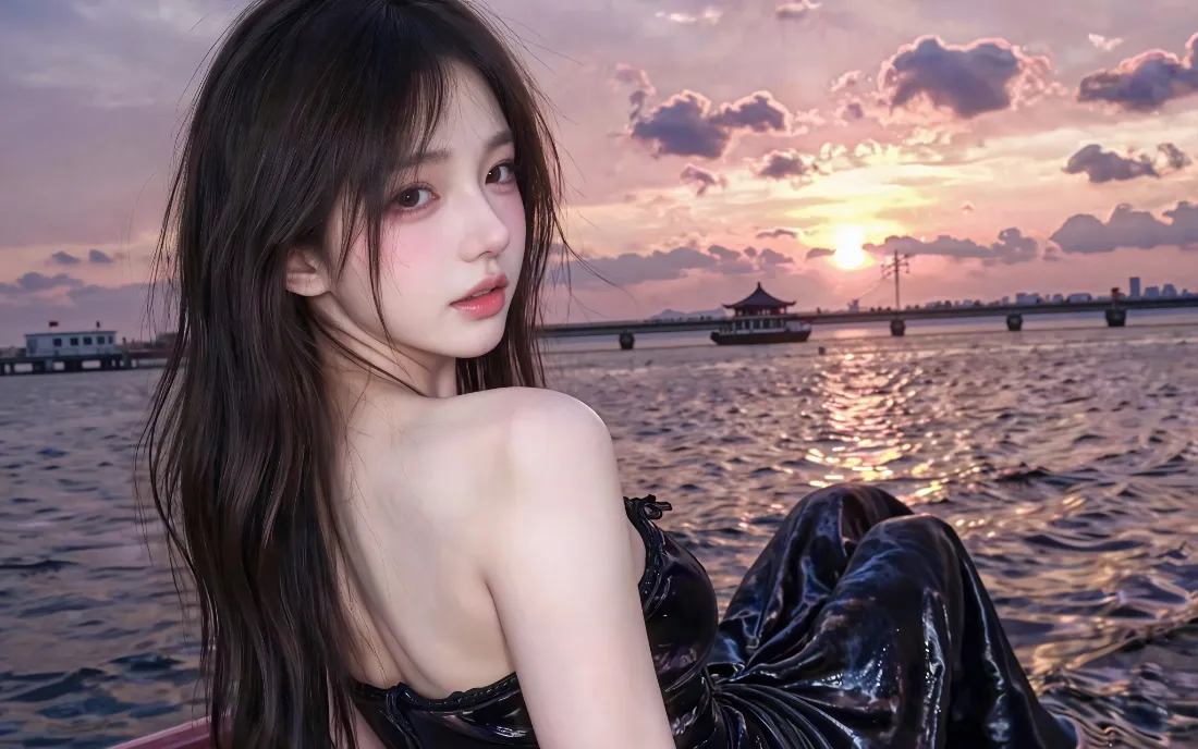 2k海边美女壁纸｜日落海景背景图片 - 氛围感少女写真「哲风壁纸」