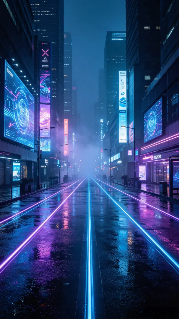赛博朋克城市手机壁纸｜霓虹雨夜背景图片 - 未来科技街道「哲风壁纸」