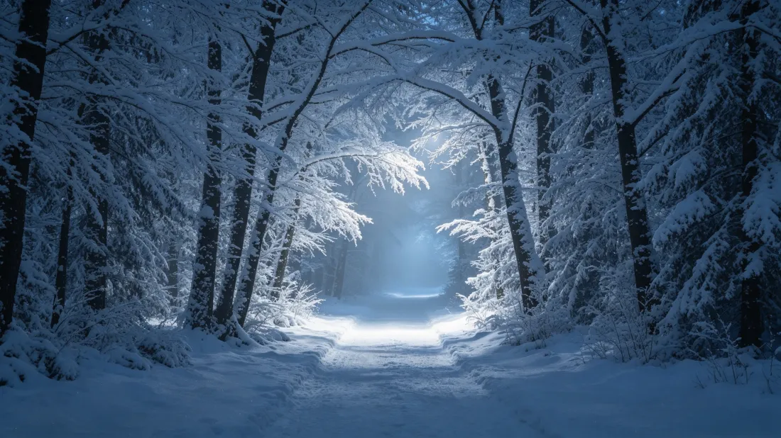 3k雾凇森林壁纸｜雪景背景图片 - 冬季林间小路「哲风壁纸」
